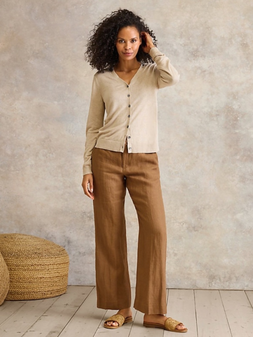 Garnet Hill Classic 100% Linen Trousers (Pants) - Golden Khaki 4 Petite (4P)